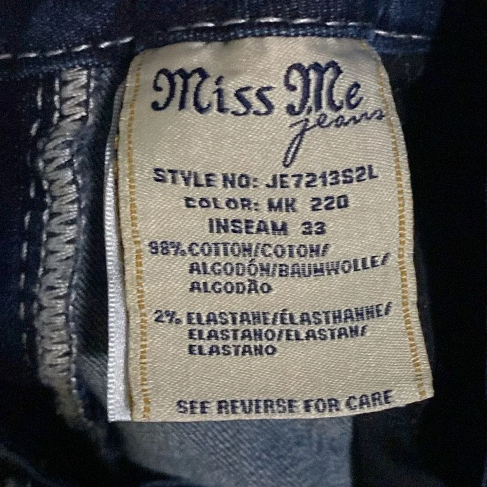 Miss‎ Me Dark Wash Signature Skinny Distressed Shiny Stitched Jeans 25